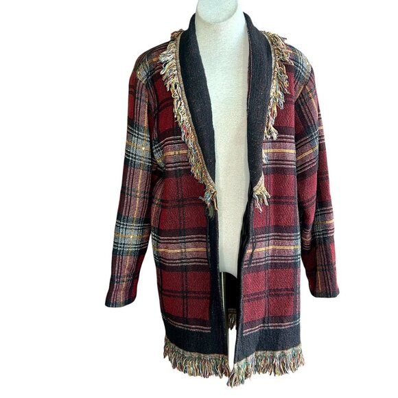 Vintage Southwestern Tapestry Plaid Fringe Jacket Original By Jans Jems - Picture 1 of 10